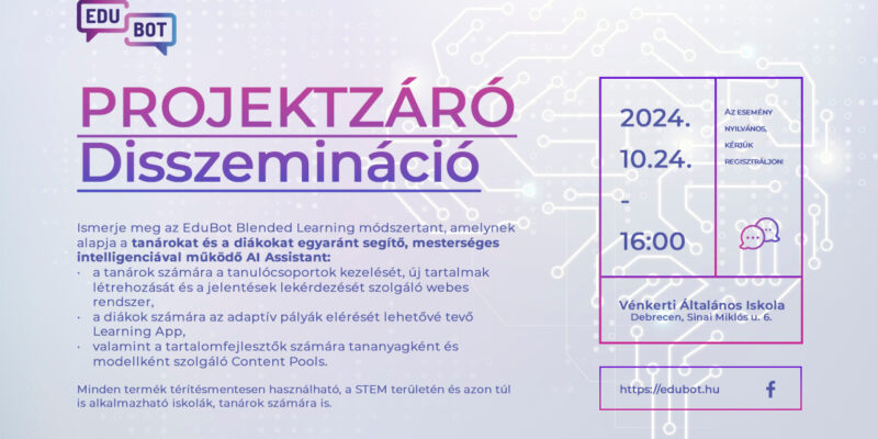 EduBot IRF disszemináció meghívója a debreceni Vénkerti Általános Iskolába 2024 10 24-én